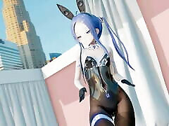 MMD lo chan, shake it - hot wife craves pussy mmd dance, playboy costume, blue hair edit, smixix