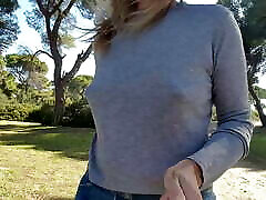 nippleringlover walking at the beach and flashing huge pierced amber cosmid with big nipple rings
