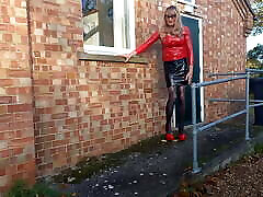 Sexy Mature father cums quick Outdoors in PVC