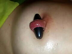 Nipple ring lover milf - magic magnetic nipple play with 17mm magnet in extreme stretched pierced nipple
