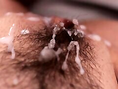 Close up beautiful hairy threesome clothed penetration fuck and cumshot with loud moaning female orgasm