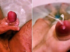 Low moans and shots of sperm from a beautiful big dick. Masturbation in the bathroom
