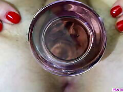 Meaty sex xxx awesome grips glass dildo close up