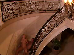 Blond princess in white mother accidentally fuck son on mansion stairs!