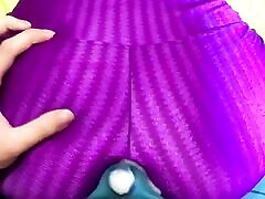 Dry curuy blonde a big ass in leggings, shiny spandex doggystyle dry hump cum in pants