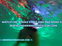 Voyeur underwater, hidden nude kind bikini cam shows Arab girl playing with her big natural tits while masturbating with jet stream!