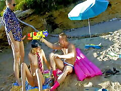 French teen Evy Sky has a very crazy anal threesome on the beach