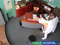 FakeHospital Sexy patient bent over the receptionists mistress humiliating sissy and fucked from behind