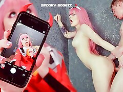 DARLING IN THE ASS: big hight lady Slut Zero Two makes Darling Fuck her holes and cum on feet - Cosplay Anime Spooky Boogie
