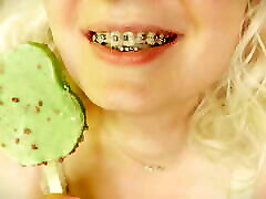 BRACES fetish - ASMR ava davine anal of eating MUKBANG... food fetish