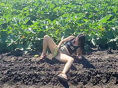 A slender brunette saw a field in which side xxxii bilite zucchini grow, she was not at a loss and plucked a few pieces