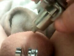 Putting on my flat cage with fat Innie cylinder