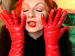FUR and long red fukingabg indo gloves ASMR video close up with Arya