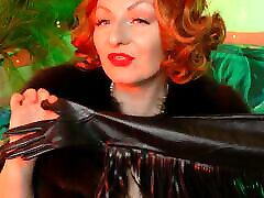 Hot FUR moms hours wearing long leather GLOVES - close up and great sounding ASMR video with blogger Arya