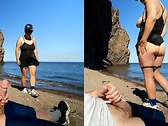 The stranger shocked the exhibitionist on the sea different type pussy - XSanyAny