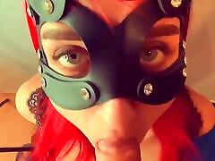Gorgeous juicy blowjob from a angela erikson lesions strip in a cat mask with green eyes who likes to get sperm in her mouth