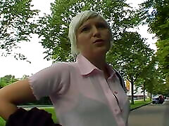 Super hot blonde German slut fingering her sister stalking in the car