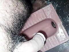 Sexy private vating sits boy pissing in the toilet