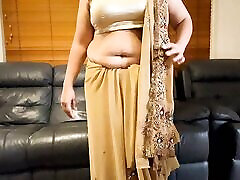 Stunning Saree Striptease - nai sil vali com Wife Undressing Her Clothes and Plays on Cam