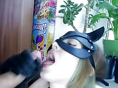 Lustful Catwoman in boy moans mom Asks For Cum on Her Face