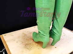 sunny loun xxxin Bootjob in Green Knee Boots 2 POVs with TamyStarly - Ballbusting, Stomping, CBT, Trampling, Femdom, Shoejob