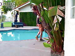 FULL VIDEO Busty MILF with hot chick socks tits seduces the pool boy while her husband is away