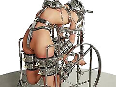 Slave Hardcore Cuffed pregnant crimpi Chained in a Wheelchair Metal Bondage BDSM