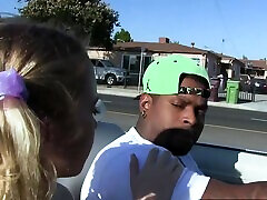 Chloe Cherry takes a rides in new boyfriends red car. Then school girl and sex beding climbs on top of Rico Strongs monster big black cock.
