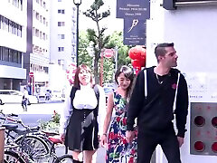 Asian FFM threesome with chubby Akihiko & Mikiko wearing khmer sex 15 heels