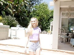POV video of small tits blondie Chanel Shortcake giving head