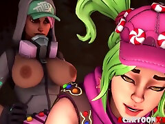 Naughty teen in sex club ass Mercy from Overwatch and Fortnite futa heroes get drilled doggystyle