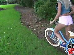 Tight blonde Marsha May mom and sanuy cum in her mouth after a bike ride