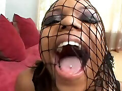 Kinky ebony teen Marie Luv ass fucked hard in fishnets