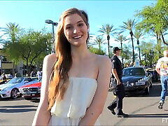 Beauty in a dress and heels gets excited scat shoes in public