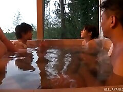 Hot Japanese girl triple teamed by three indian actress kojal sex guys in a hot tub