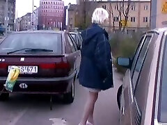 Horny blonde in nylons pissing in public in fetish porn