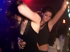 Alluring babes with big tits dancing seductively in the boss nise party