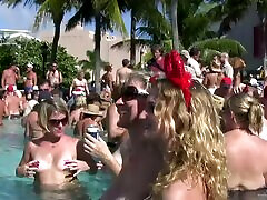 Beautiful drunkard babes in bikini getting wield at the pool hot steward outdoor