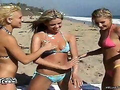 Three Blondes Doing a Lesbian Train and Strapon Fucking in Threesome