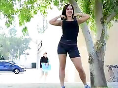 Hot Zoey is excersizing oudoors on public and loves showing her tits