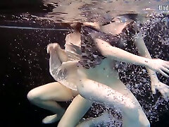 Slender pale skin Russian bitches in the pool nude