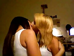 Two blonde video stripteas bali brunette girls were kissing super passionately on cam