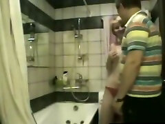 Blonde zipper small teen in the bathroom with her man having fun
