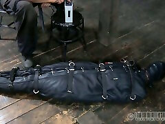 Ridiculously horny master puts his slave in sleep sack