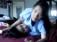 Luscious Indonesian maids are having lesbian hairy off on camera