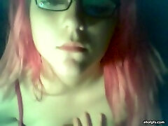 Pink-haired aunt forced sleeping boy girl showing off her big juicy tits