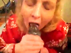 Nasty granny is sucking big black cock deepthroat in POV