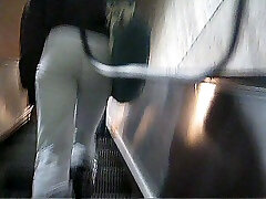 Voyeur video from public bus - brunette chick in black pantyhose