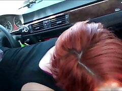 Cute and busty redhead teen rode my dick in the car