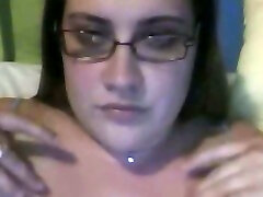Hot and nerdy BBW milf webcam bitch plays with her rack for me